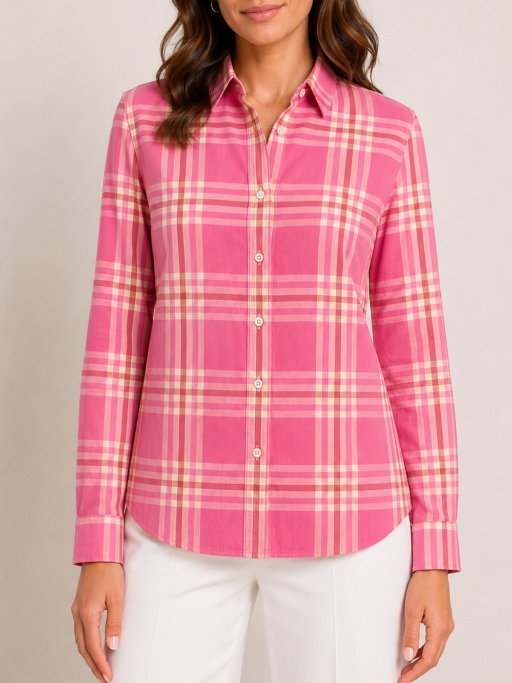 J. McLaughlin Pink Plaid Cotton Button Down Shirt Women’s 4 Preppy